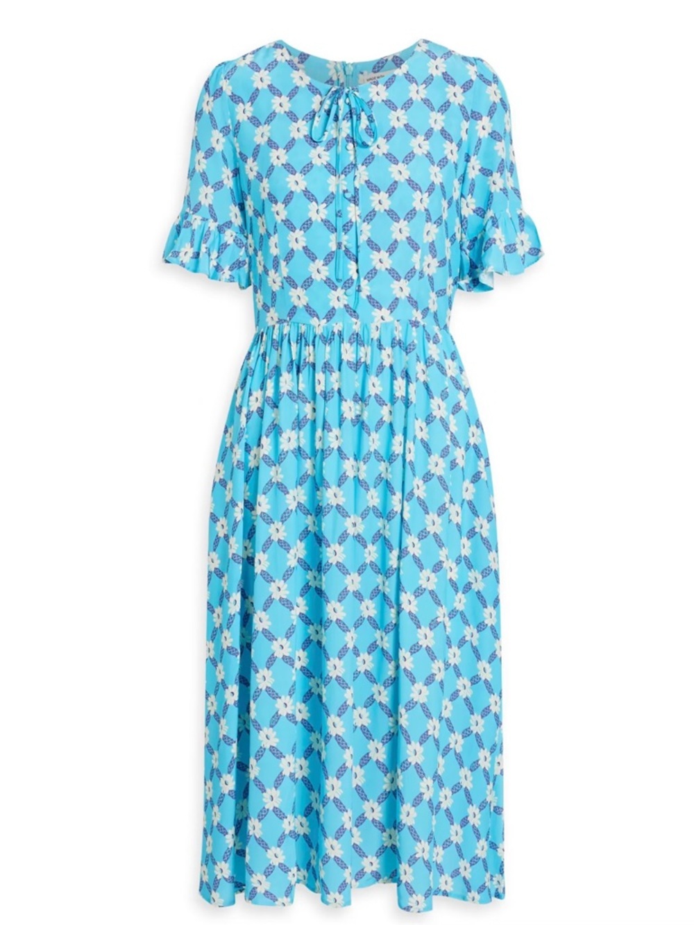 NWT HVN ‘Willow’ 100% Woven Crepe Dress in “Blue Daisy Lace” Size 0